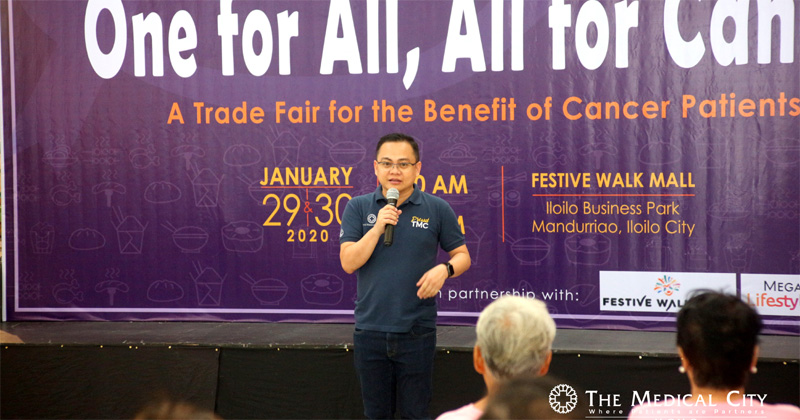 TMC Iloilo Chief Executive Officer Dr. Felix Ray Villa welcomes guests and exhibitors of "One for All, All for Cancer" Trade Fair.