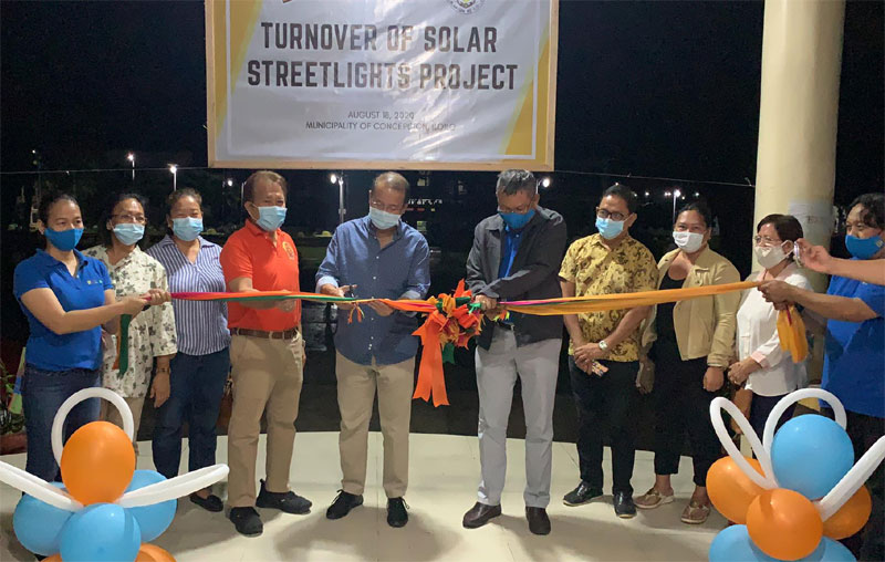Ceremonial ribbon-cutting of the turn-over of Solar Streetlights Project led by Mayor Raul Banias of Concepcion, Iloilo.