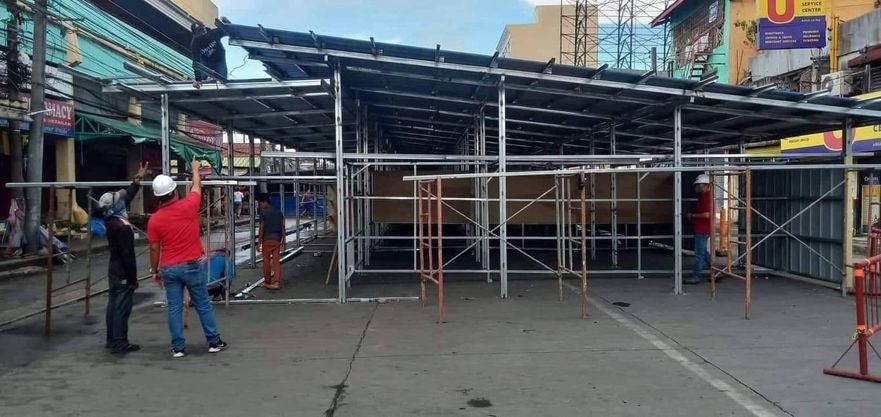 Temporary stalls for market vendors.