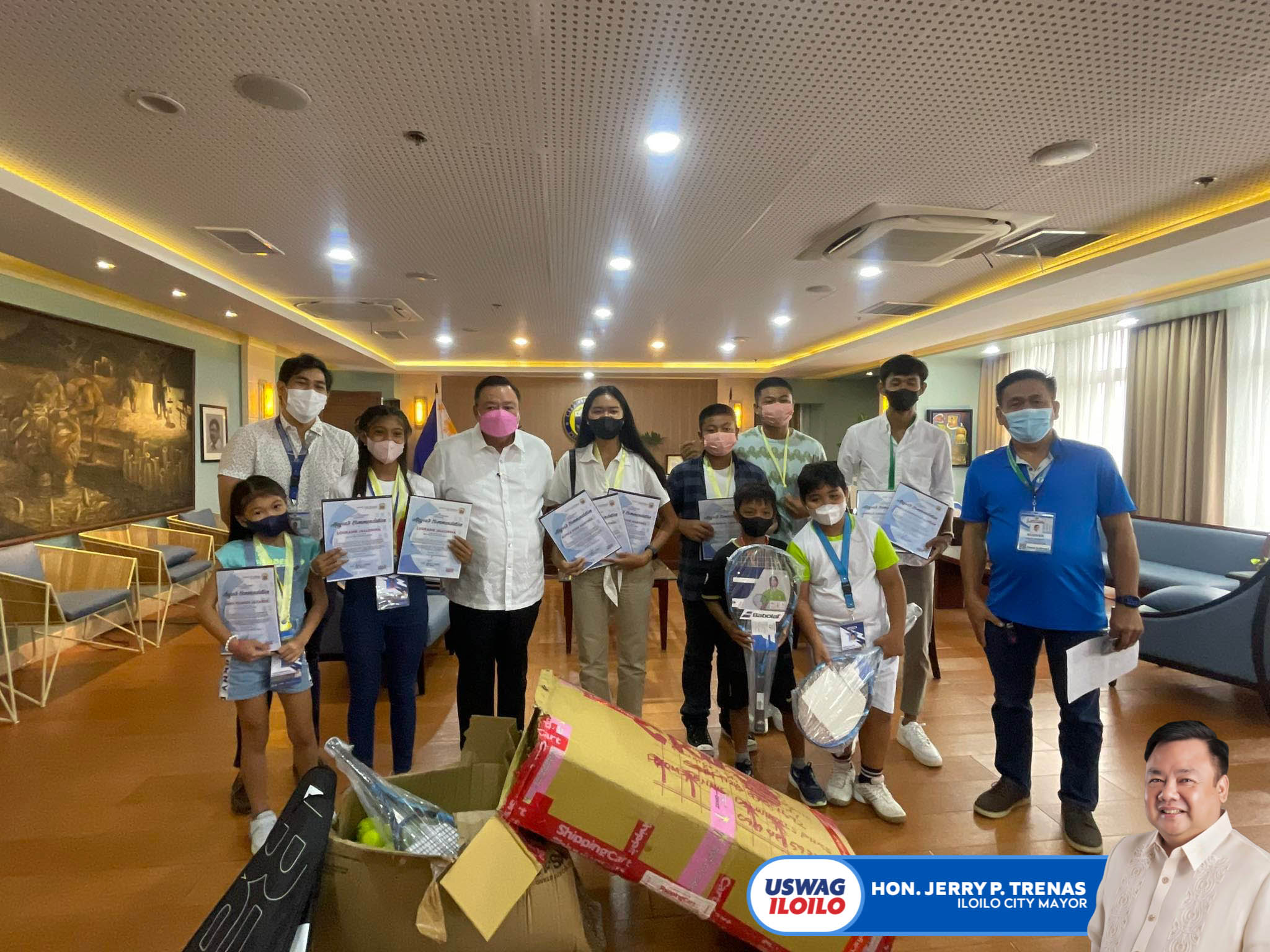 Athletes from the Iloilo City Sports Academy Lawn Tennis team received training balls and rackets from Tennis On Wheels and Mr. Landz Quiñones Acas through Mr. Jonelle Llavore.