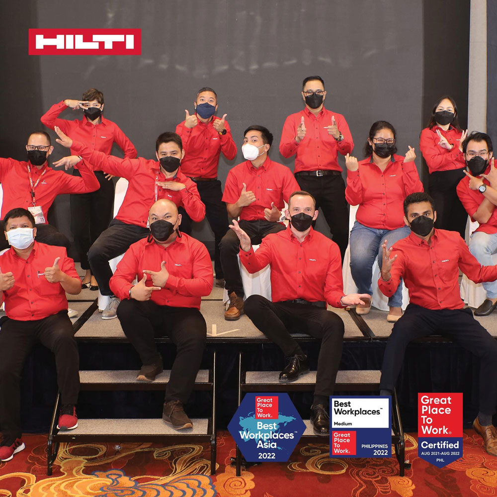 Shayne Mercolita(3rd from left, back) with her colleagues at Hilti, Philippines, where she works as an Account Manager.
