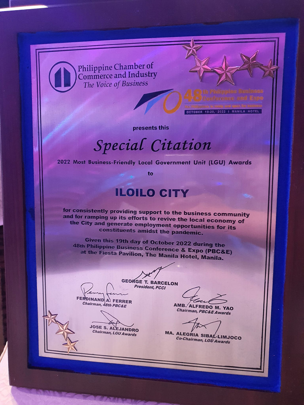 Iloilo City wins Special Citation as Most Business Friendly 