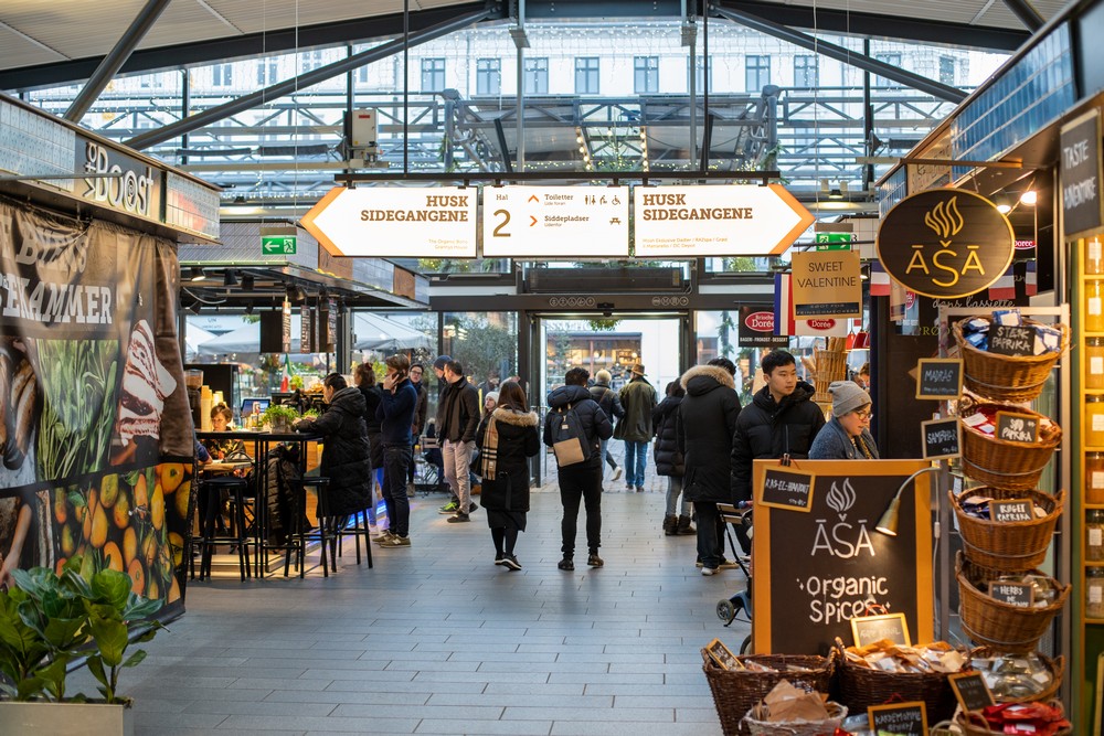 Modern marketplace of Torvehallerne with a wide variety of culinary delights, making it a tourist-haven.