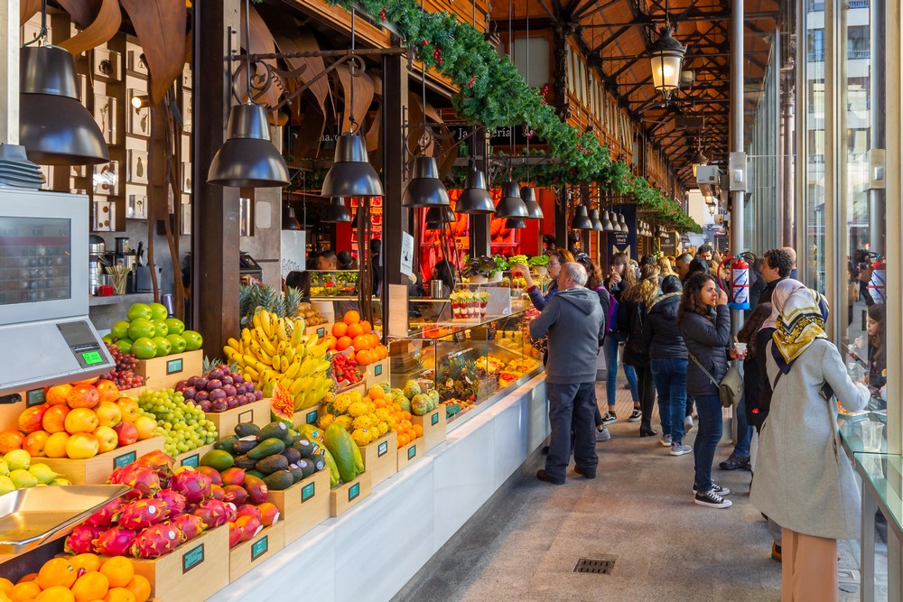 A wide variety of fresh fruits, vegetables and gourmet products including cheeses, pastries and pastas can be found at the century-old Spain’s Mercado de San Miguel Market.