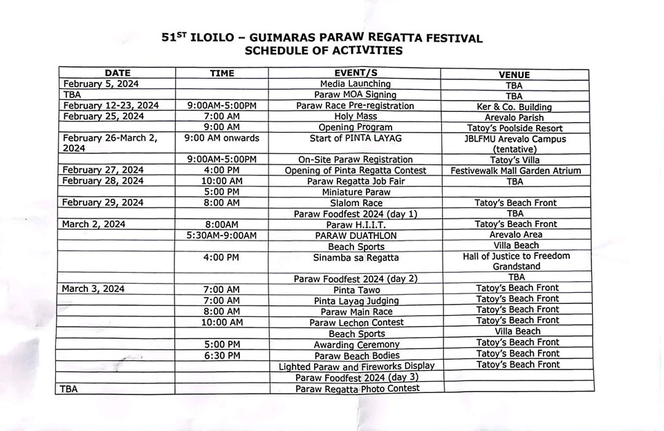 paraw regatta 2024 schedule